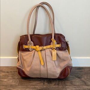 Vintage Aqua Madonna Brown and Mustard Shoulder Bag
